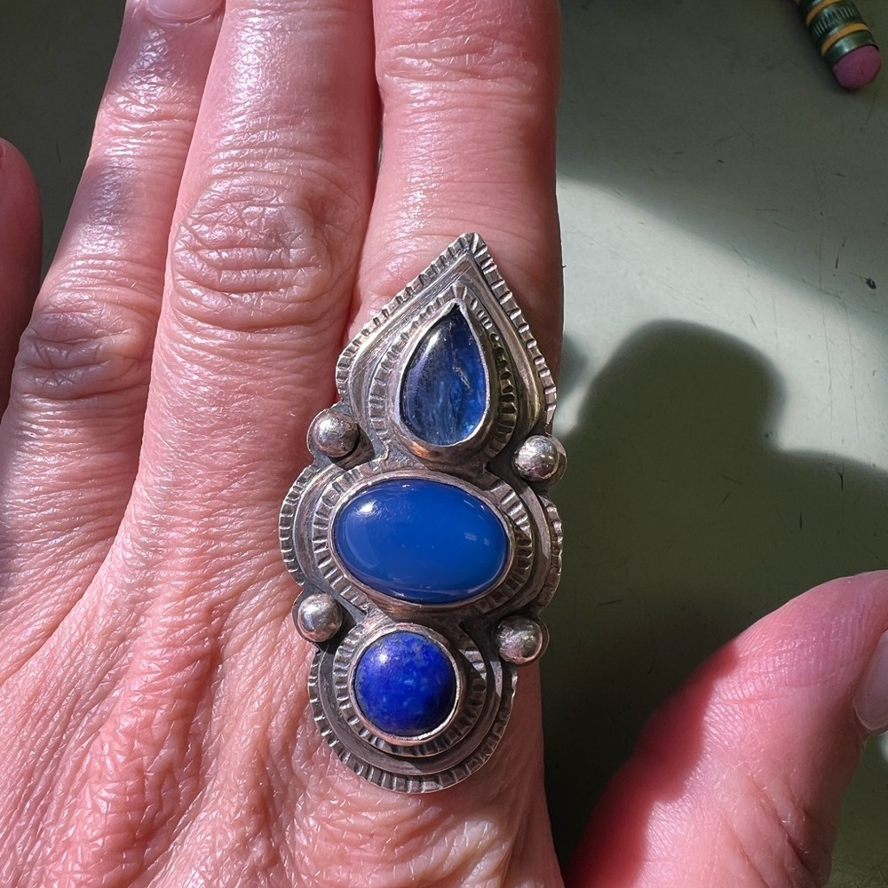 🔹🔵🔹Lapis and Chalcedony Sterling Ring